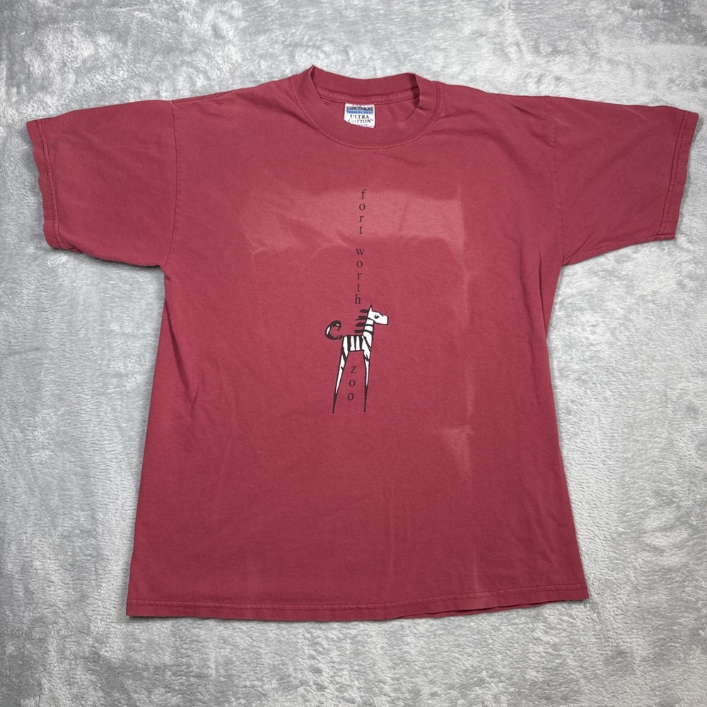 Fort Worth Zoo T Shirt Men L Red Faded Distressed Zebra